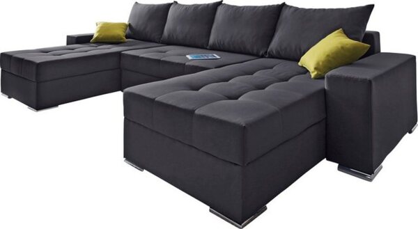 COLLECTION AB Wohnlandschaft XL-Josy U-Form, Breite 313 cm, Flachgewebe, Struktur, Kunstleder, inkl. Bettfunktion, Bettkasten, mit 4 gleich großen Rückenkissen Bild 4