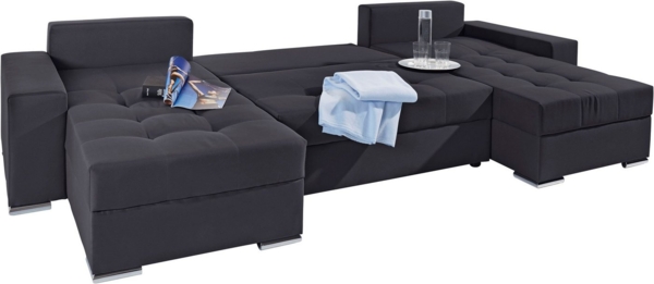 COLLECTION AB Wohnlandschaft XL-Josy U-Form, Breite 313 cm, Flachgewebe, Struktur, Kunstleder, inkl. Bettfunktion, Bettkasten, mit 4 gleich großen Rückenkissen Bild 2