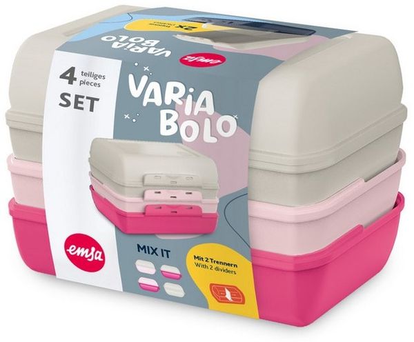 Emsa Lunchbox Variabolo, Polyprophylen (PP), (Set, 4-tlg), platzsparend, verschiedene Farbkombinationen, spülmaschinenfest
