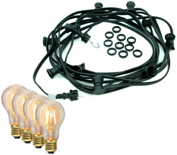ILLU-Lichterkette BLACKY - 5m - 5 x E27 - IP44 - warmweiße EDISON LED Filamentlampen - SATISFIRE Bild 2