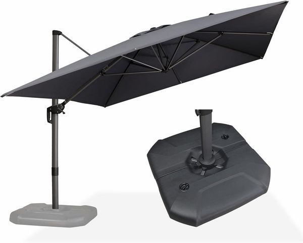 PURPLE LEAF Sonnenschirm Rechteck Alu Außenbereich Ampelschirm mit Schirmständer, LxB: 400,00x300,00 cm, 360°Rotation, Sonnenschutz UV50+, für Garten, Terrasse, Pool, Balkon
