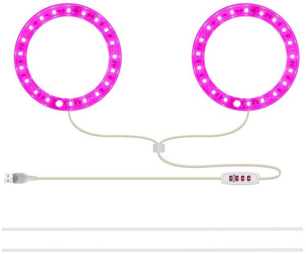 MUPOO Pflanzenlampe LED Pflanzenlampe, Timer Pflanzenlicht, 20-80 LEDs Pflanzenleuchte, USB, 2 Ringe, LED fest integriert