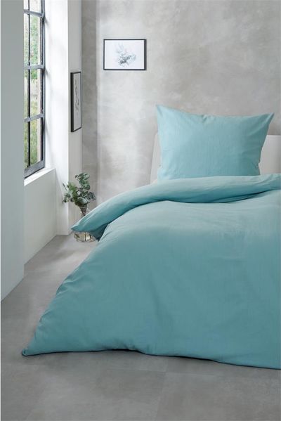 Bettwäsche Bio-Crepe aqua-blaugrün 155x220 cm