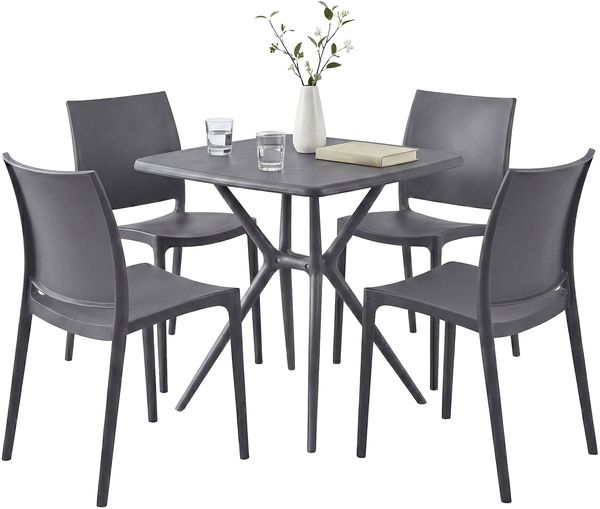 Gartenmöbel-Set GRETA mit 4 Stühlen - 156 x 156 x 81 cm, Kunststoff, Dunkelgrau | Balkonset Gartenset Tisch mit Stühlen Bistroset Outdoor