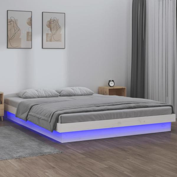 vidaXL Massivholzbett mit LEDs Weiß 140x190 cm 820018