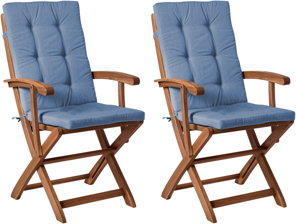 Set mit 2 Stühlen und Sitzkissen MAUI PREMIUM Akazienholz Blau