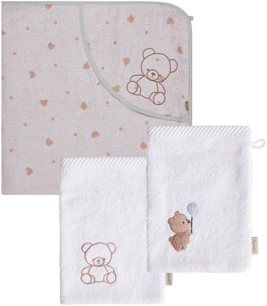 Sterntaler Multipack Frottee Bär Bo Set, Kapuzenbadetuch 100x100 cm und zwei Waschlappen, saugfähige Baumwolle, weich und hautfreundlich, weiß