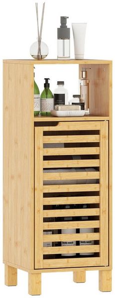 HOMCOM Badkommode mit verstellbaren Regalen, offenem Fach (Badschrank, 1 St, Badezimmerschrank), für Badezimmer, kleine Räume, 30 x 30 x 80 cm, Naturholz