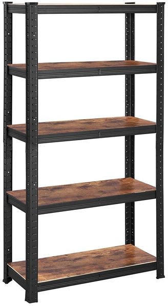 Songmics Standregal, 2er Set, Bücherregal, Lagerregal, 5 Ablagen, Küchenregal, Regal, 30 x 75 x 150 cm, bis 650 kg belastbar, verstellbare Ablagen, Industrie-Design, vintagebraun-schwarz GLR030B02