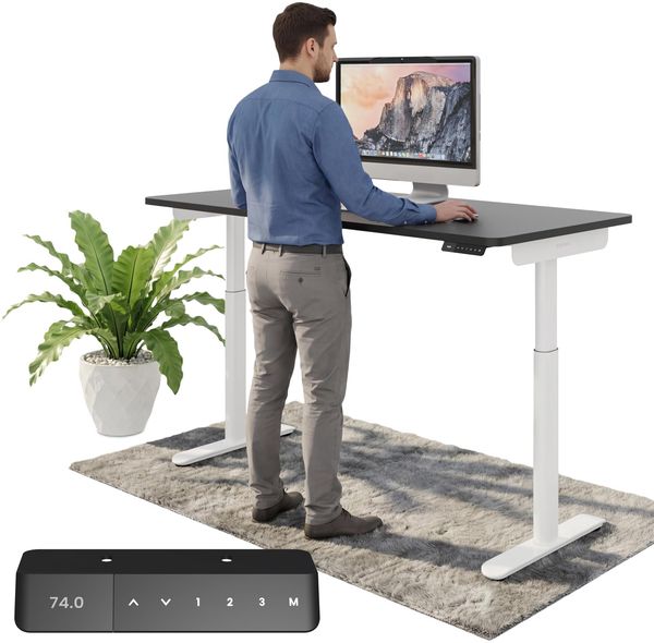 Ergotopia Desktopia One I Elektrisch höhenverstellbarer Schreibtisch I Tischplatte: 160x80cm, Schwarz Dekor I Gestell Weiß I Top Preis-Leistung