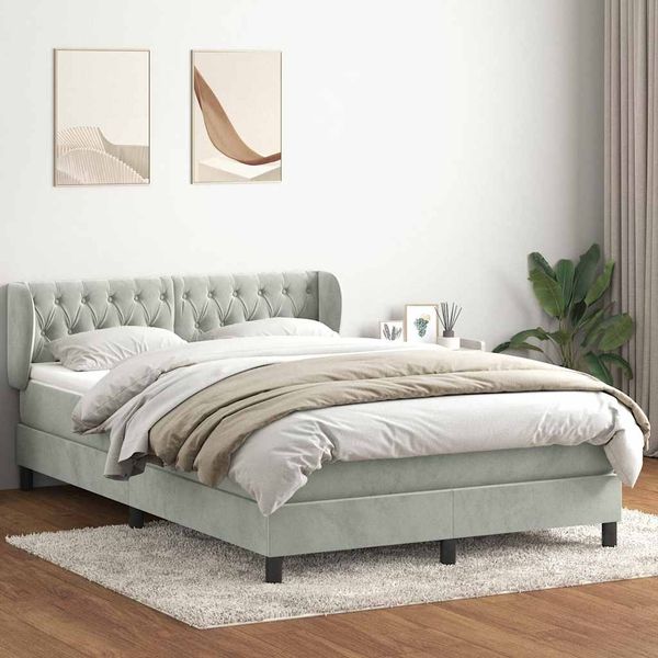 vidaXL Boxspringbett mit Matratze Hellgrau 160x220 cm Samt 3317823