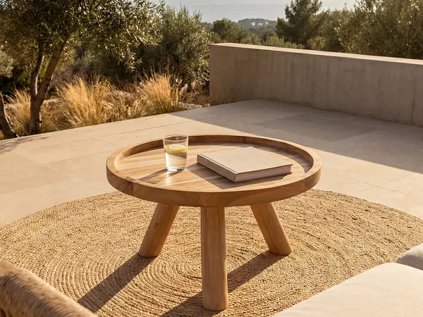 Vente-unique - TULUM Gartensitzgruppe Holz, Platte Beige - B 55 cm x H 30 cm x L 55 cm