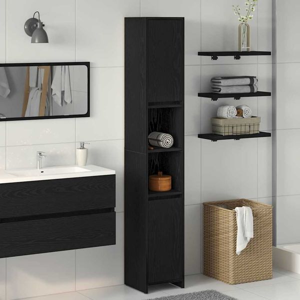 vidaXL Badezimmerschrank Schwarz Eichen-Optik 30 x 30 x 183,5 cm 862505