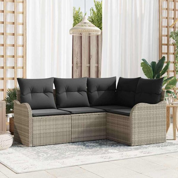vidaXL Gartensofa-set 4 pcs Hellgrau Poly-Rattan 3345682
