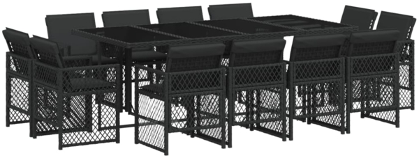 vidaXL 13-tlg. Garten-Essgruppe mit Kissen Schwarz Poly Rattan 3210859