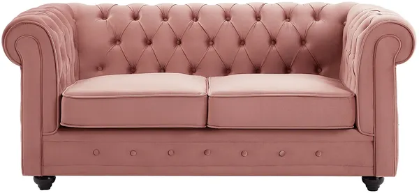 Vente-unique - CHESTERFIELD Sofa SamtStoff Puderrosa - B 88 cm x H 72 cm x L 168 cm
