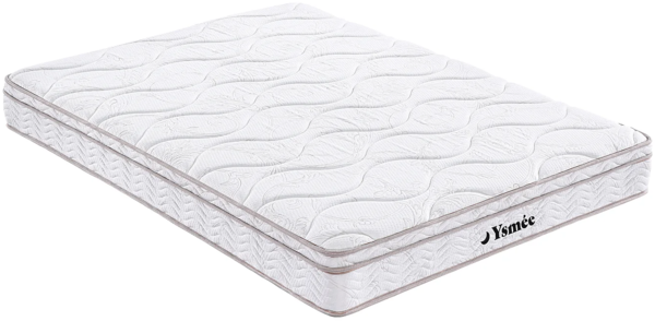 Vente-unique - Set aus Bettgestell mit Bettkasten + 3-Zonen-Federkernmatratze mit Memory Schaum - 140 x 190 cm - Stärke 20 cm - Weiß - WOLKENTANZ von YSMÉE Bild 3