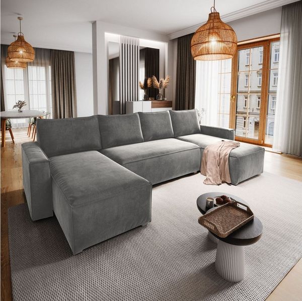 Masseno Ecksofa DENI mit Schlaffunktion U-Form, Sofa mit Bettkasten