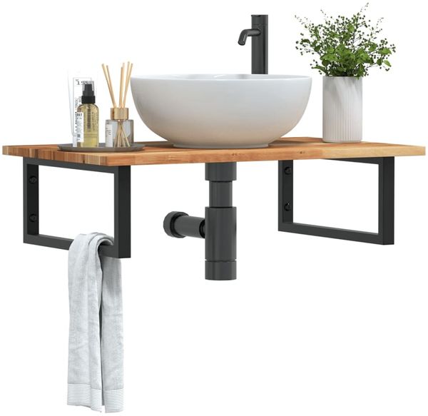 vidaXL Waschbeckenregal Wandmontage Stahl und Akazienholz 3302833