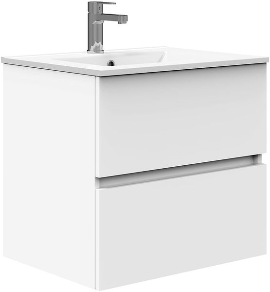 Baikal Badmöbel Onyx, Wandmontage, mit Keramikwaschbecken, Verschiedene Ausführungen und Größen, montiert, 2 Schubladen, 70 cm, Weiß