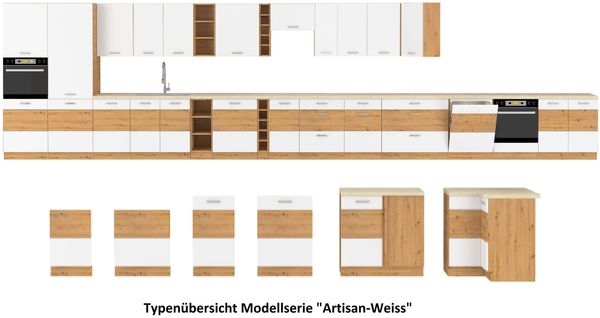 Küchen Hochschrank 60 cm Eiche Artisan + Weiss Hochglanz Küchenzeile Küchenblock Bild 4