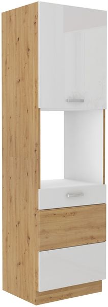 Küchen Hochschrank 60 cm Eiche Artisan + Weiss Hochglanz Küchenzeile Küchenblock Bild 5