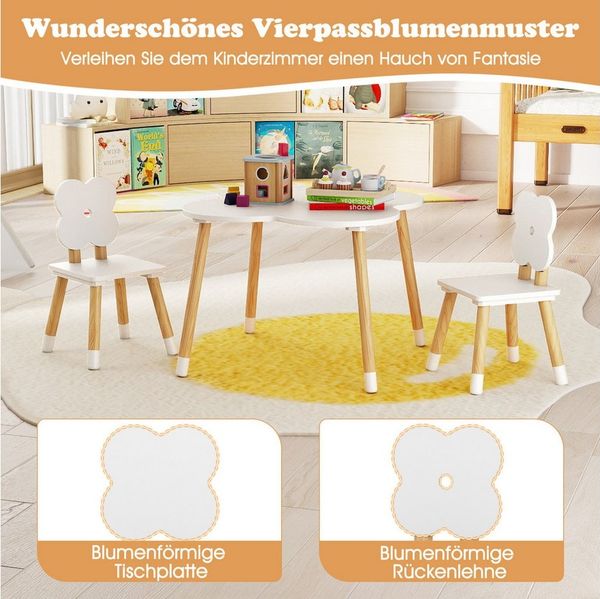 COSTWAY Kindersitzgruppe, (3-tlg), Kindertisch-Set in Blumenform, 2 Stühlen