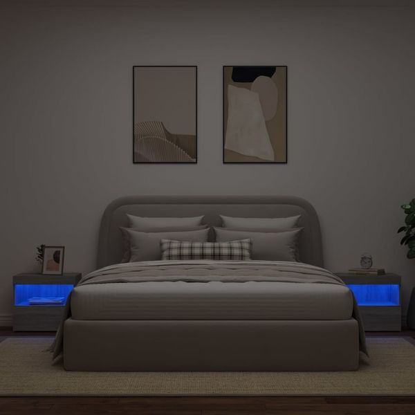 vidaXL Nachttische mit LED-Leuchten 2 Stk. Grau Sonoma 50x40x45 cm 836774 Bild 4