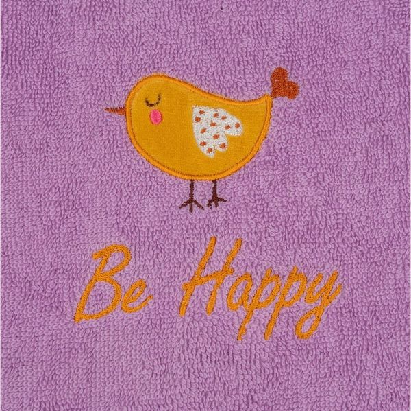 Egeria Handtuch Kinder, Frottier (1-St), Be Happy, Vogel, gelber Vogel auf lila Untergrund