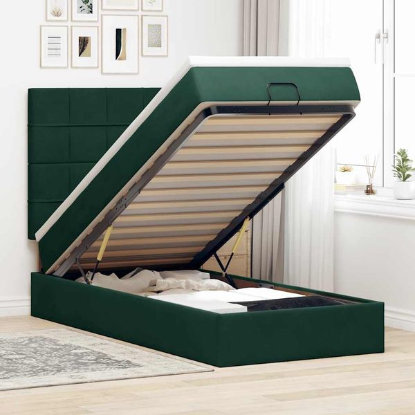vidaXL Ottoman-Bett mit Matratzen Dunkelgrün 100x200 cm Samt 3313454