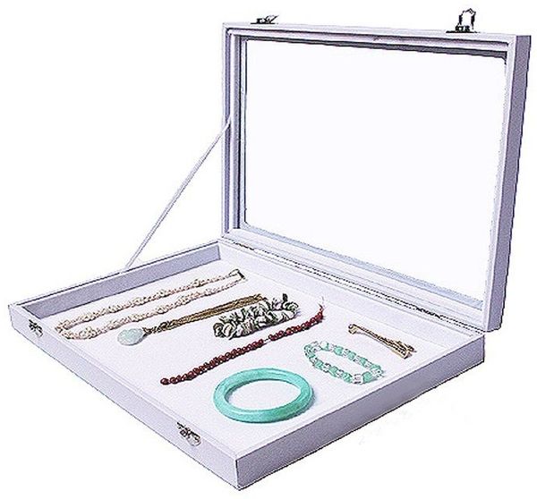 Yudu Schmuckkasten Schmucklade Schmuckkasten Schaukasten mit Glasdeckel Weiss