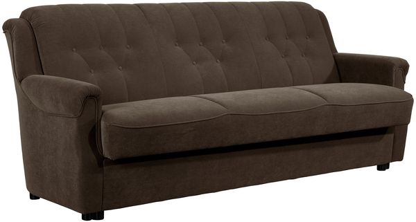 Sofa 3-Sitzer mit Bettfunktion Kaylyn Flockstoff braun