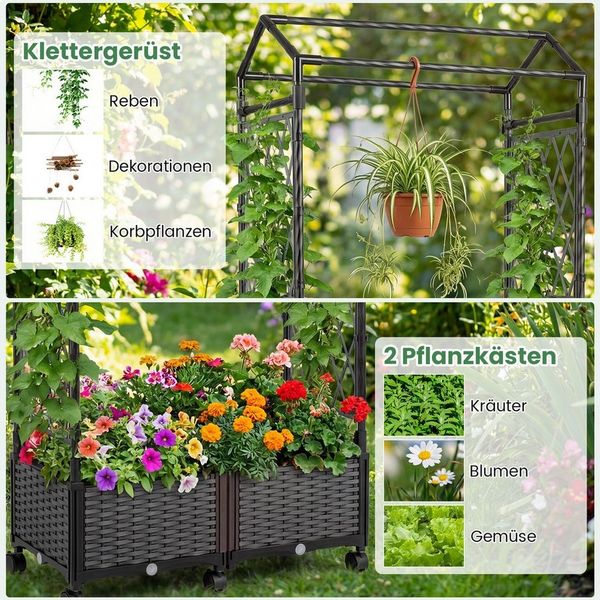 COSTWAY Blumenkasten (1 St), 2in1 Rosenbogen mit 2 Pflanzkästen, Gartenbogen auf Rollen