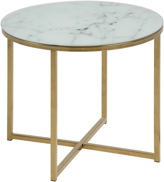 Beistelltisch >Alisma< in weiss, gold, Glas, Stahl - 42x50cm (HxD)