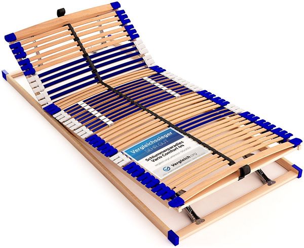 stabiler Lattenrost 100% BUCHE - Kopf- und Fußteil verstellbar - SCHULTERFRÄSUNG, 7 Zonen, 44 Federleisten, Härte-Regulierung, Mittelgurt - VARIO COMFORT 44® - 100% fertig montiert (70x190 cm)