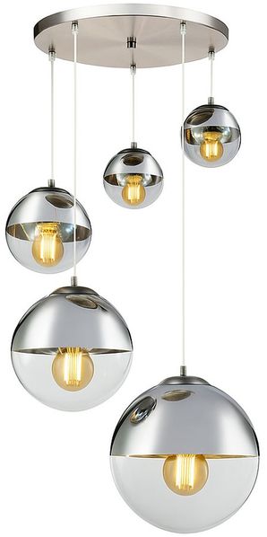 LED Hängelampe, Glaskugeln chrom, klar Höhe 150 cm, VARUS