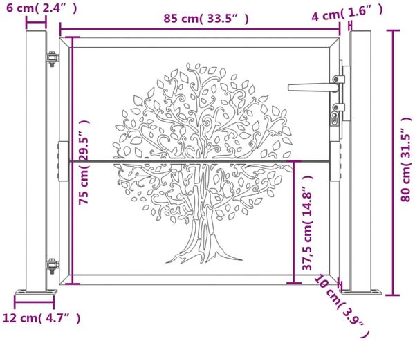 vidaXL Gartentor Anthrazit 100x75 cm Stahl Baum-Design 153154 Bild 9
