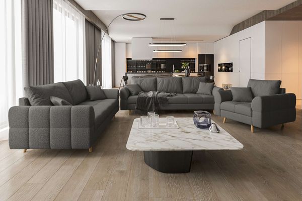 99rooms Bello Polstergarnitur Boucle-Stoff ABRIAMO Hellbraun