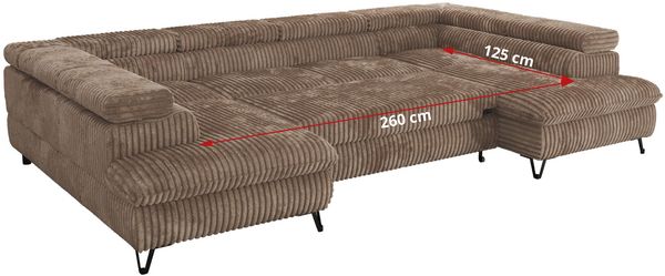 MKS Möbel 'Pablo U-Form' Wohnlandschaft mit Bettkasten, Braun, Cordstoff, ohne Topper Bild 8