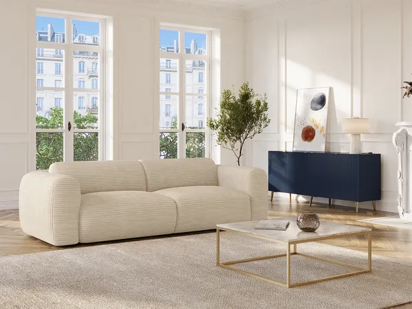 Vente-unique - POGNI Sofa SamtStoff Beige - B 97 cm x H 73 cm x L 245 cm