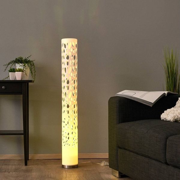 Lindby LED Stehlampe Alisea, dimmbar, Leuchtmittel inklusive, Farbwechsel RGB + weiß, Modern, Kunststoff, Metall, weiß, nickel satiniert, 1 flammig, inkl.