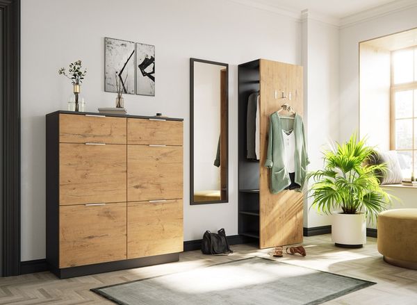 Flurmöbel-Set Central 3tlg Spiegel Schuhschrank 22 Paar Oak : Oak / Grafit