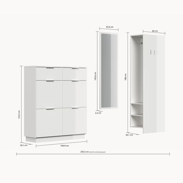 Flurmöbel-Set Central 3tlg Spiegel Schuhschrank 22 Paar Oak : Oak / Grafit Bild 2