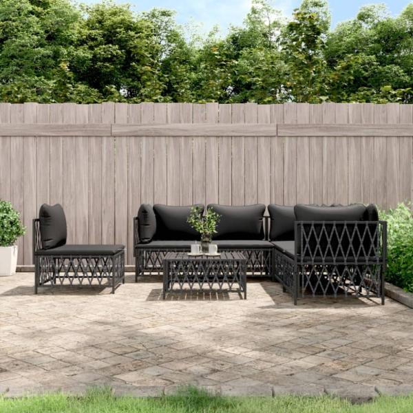 vidaXL 6-tlg. Garten-Lounge-Set mit Kissen Anthrazit Stahl 3186887