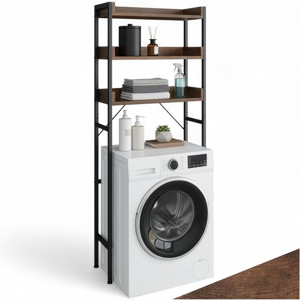 tectake Badezimmerregal mit 3 Ablagen, Badregal, Waschmaschinenregal, Industrial Design, Überbauschrank, Regal für Waschmaschine, Toilettenregal, WC Regal, 67 x 25 x 165 cm - Industrial Dunkelbraun
