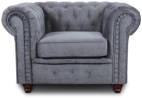 Sessel Chesterfield Asti - Couch, Couchgarnitur, Couchsessel, Loungesessel, Stühl, Holzfüße - Glamour Design (Grau (Capri 09))