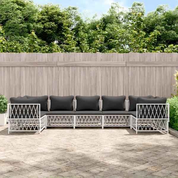 vidaXL 7-tlg. Garten-Lounge-Set mit Kissen Weiß Stahl 3186922