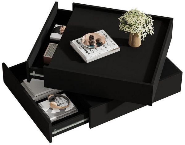 Merax Couchtisch mit drehbarer Tischplatte (60x60x38 cm), Wohnzimmertisch mit 2 Schubladen, Beistelltisch Kaffetisch Satztisch