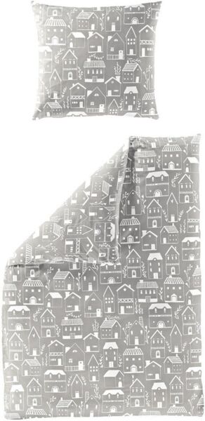 Bierbaum Biber Bettwäsche 135x200 Häuser Stadt beige weiß 4176-80