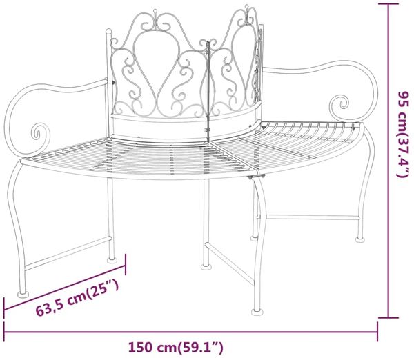vidaXL Baumbank, Stahl Schwarz, 150 x 63,5 x 95 cm Bild 6
